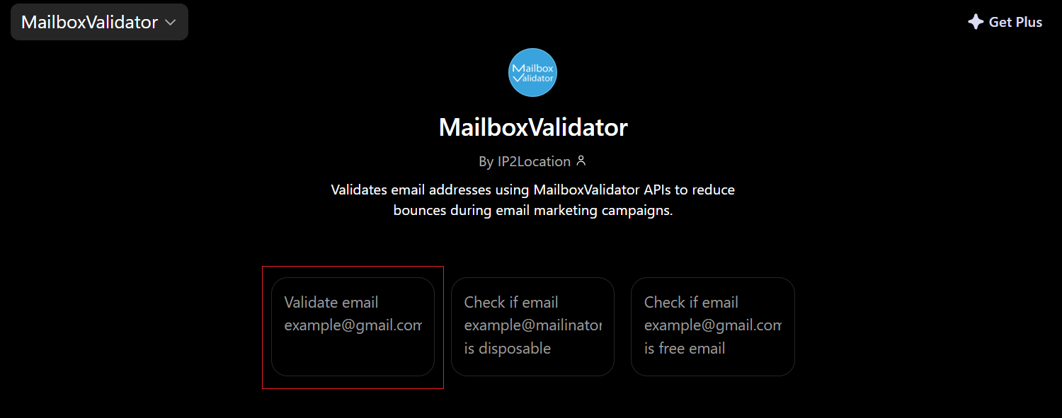 MailboxValidator ChatGPT Bot Menu