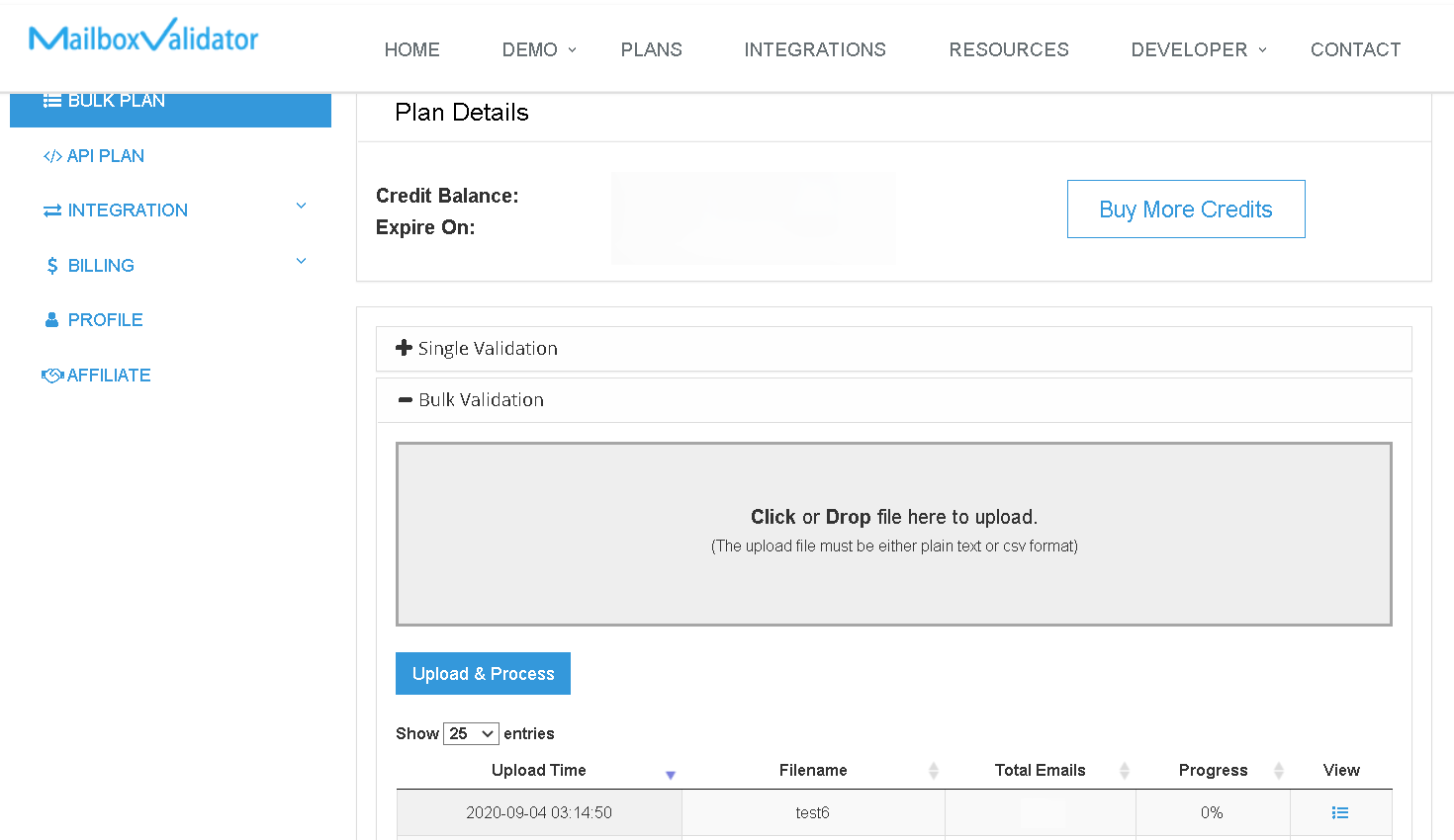 You can go to bulk plan page to check for the progress