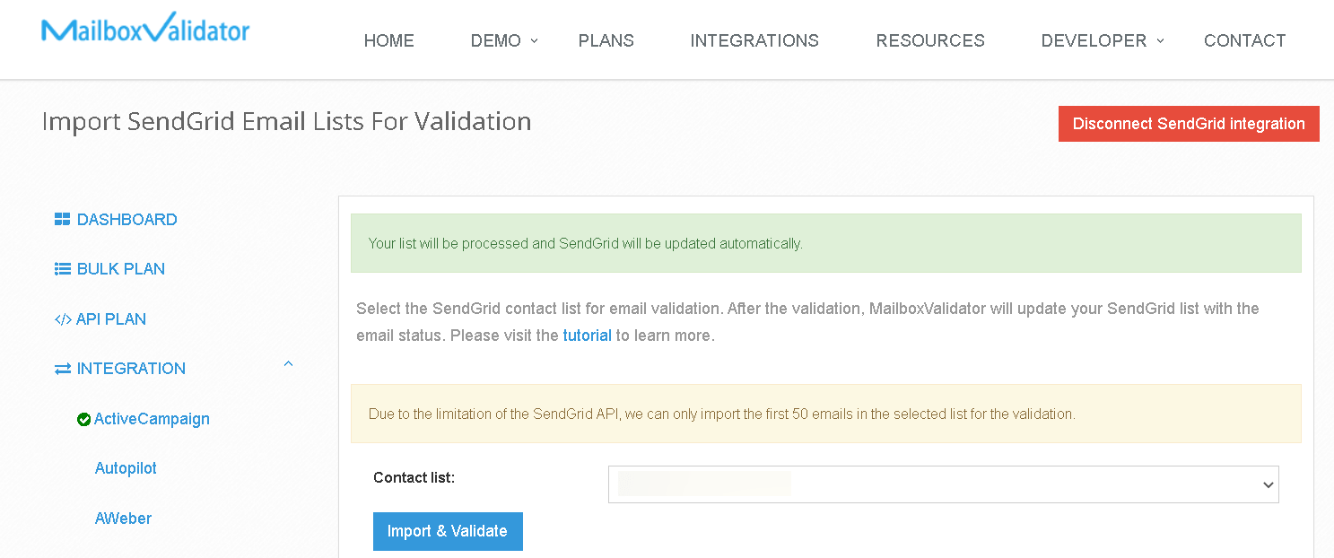 MailboxValidator SendGrid